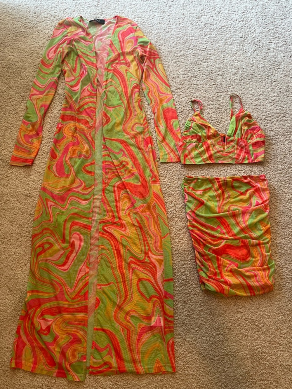 Akira 3-Piece Trippy Print Set - Pink, Green & Coral